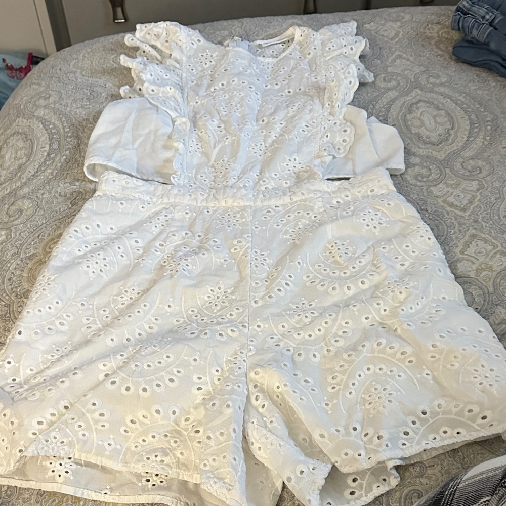 New York & Company White Eyelet Romper